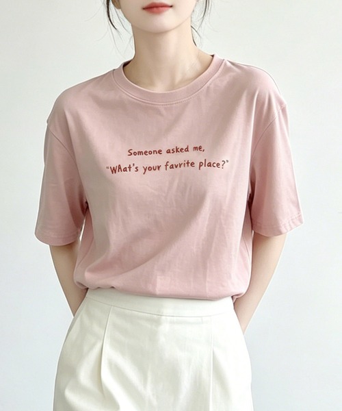 aimoha（アイモハ）の「ミニメッセージプリントTシャツ（Tシャツ/カットソー・レディース・ブラック/ホワイト/オフホワイト/ピンク・FREE）」の4枚目の写真