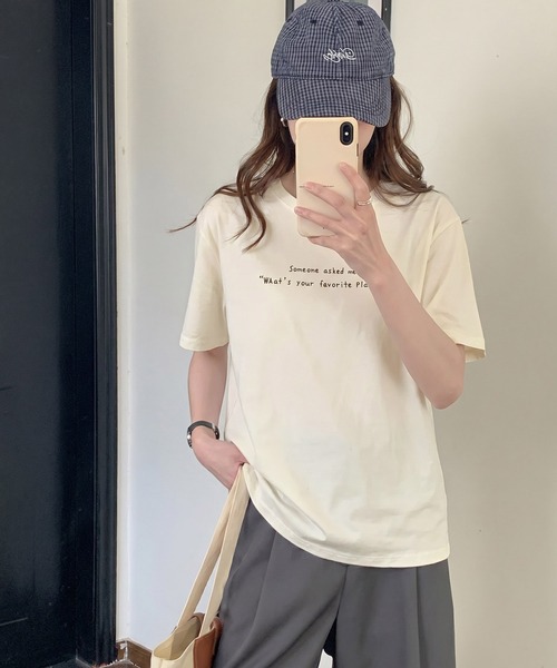 aimoha（アイモハ）の「ミニメッセージプリントTシャツ（Tシャツ/カットソー・レディース・ブラック/ホワイト/オフホワイト/ピンク・FREE）」の22枚目の写真