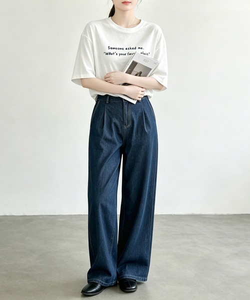 aimoha（アイモハ）の「ミニメッセージプリントTシャツ（Tシャツ/カットソー・レディース・ブラック/ホワイト/オフホワイト/ピンク・FREE）」の7枚目の写真