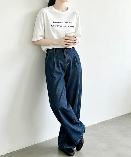 aimoha（アイモハ）の「ミニメッセージプリントTシャツ（Tシャツ/カットソー・レディース・ブラック/ホワイト/オフホワイト/ピンク・FREE）」の8枚目の写真