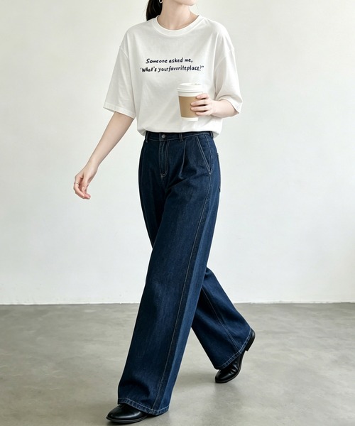 aimoha（アイモハ）の「ミニメッセージプリントTシャツ（Tシャツ/カットソー・レディース・ブラック/ホワイト/オフホワイト/ピンク・FREE）」の9枚目の写真
