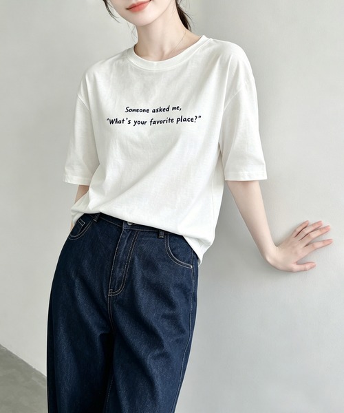 aimoha（アイモハ）の「ミニメッセージプリントTシャツ（Tシャツ/カットソー・レディース・ブラック/ホワイト/オフホワイト/ピンク・FREE）」の5枚目の写真