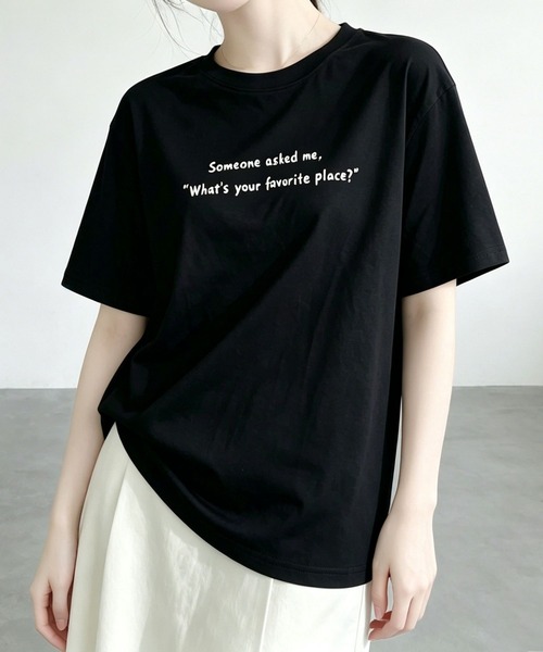 aimoha（アイモハ）の「ミニメッセージプリントTシャツ（Tシャツ/カットソー・レディース・ブラック/ホワイト/オフホワイト/ピンク・FREE）」の11枚目の写真