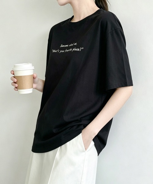 aimoha（アイモハ）の「ミニメッセージプリントTシャツ（Tシャツ/カットソー・レディース・ブラック/ホワイト/オフホワイト/ピンク・FREE）」の12枚目の写真