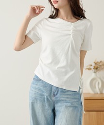 フロント ギャザー サイド リボン Tシャツ