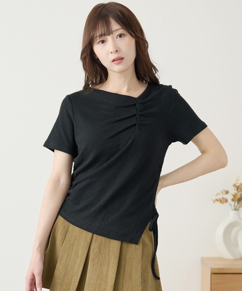 DAYRA(デイラ)の「フロント ギャザー サイド リボン Tシャツ(Tシャツ/カットソー・レディース・イエロー/パープル/ブラック/ホワイト・FREE)」の5枚目の写真