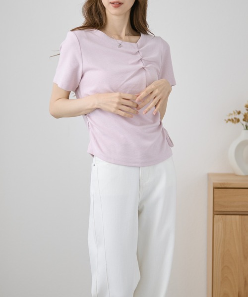 DAYRA(デイラ)の「フロント ギャザー サイド リボン Tシャツ(Tシャツ/カットソー・レディース・イエロー/パープル/ブラック/ホワイト・FREE)」の10枚目の写真