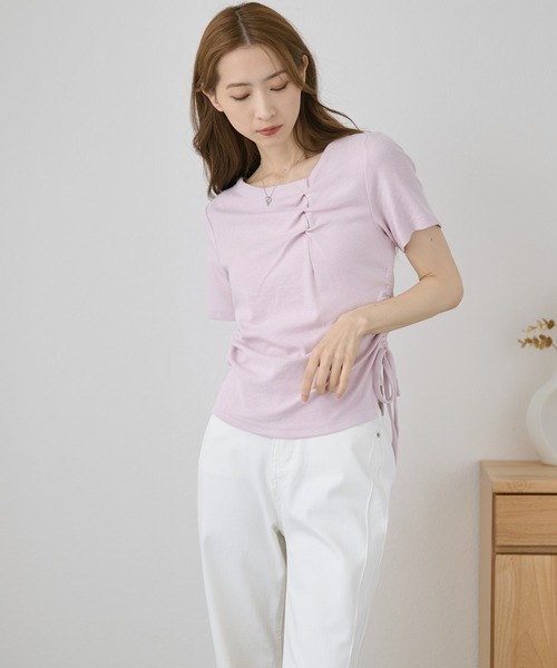 DAYRA(デイラ)の「フロント ギャザー サイド リボン Tシャツ(Tシャツ/カットソー・レディース・イエロー/パープル/ブラック/ホワイト・FREE)」の11枚目の写真