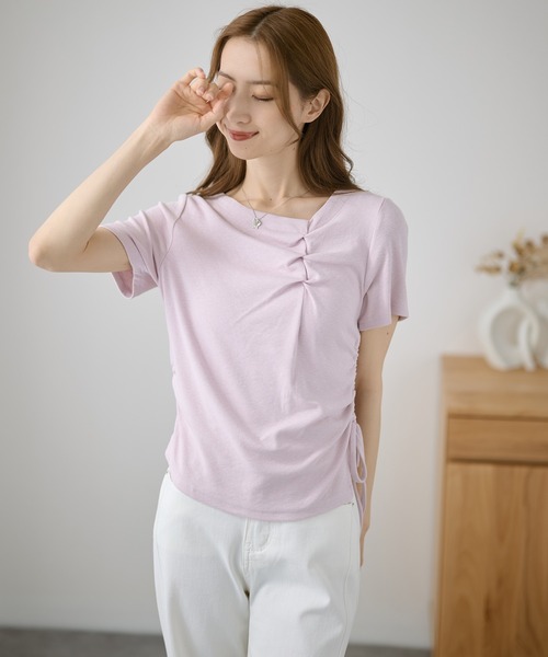 DAYRA(デイラ)の「フロント ギャザー サイド リボン Tシャツ(Tシャツ/カットソー・レディース・イエロー/パープル/ブラック/ホワイト・FREE)」の12枚目の写真