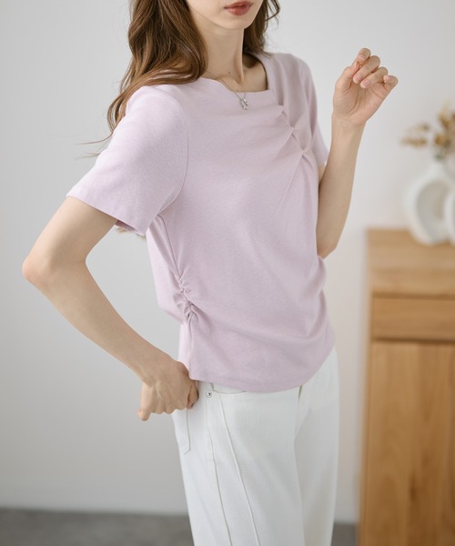 DAYRA(デイラ)の「フロント ギャザー サイド リボン Tシャツ(Tシャツ/カットソー・レディース・イエロー/パープル/ブラック/ホワイト・FREE)」の13枚目の写真