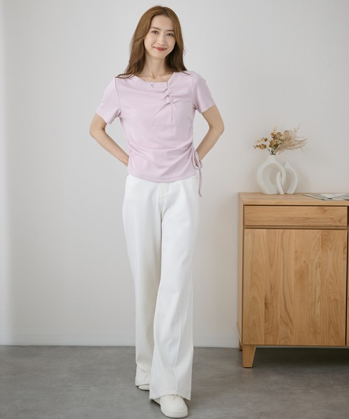 DAYRA(デイラ)の「フロント ギャザー サイド リボン Tシャツ(Tシャツ/カットソー・レディース・イエロー/パープル/ブラック/ホワイト・FREE)」の14枚目の写真