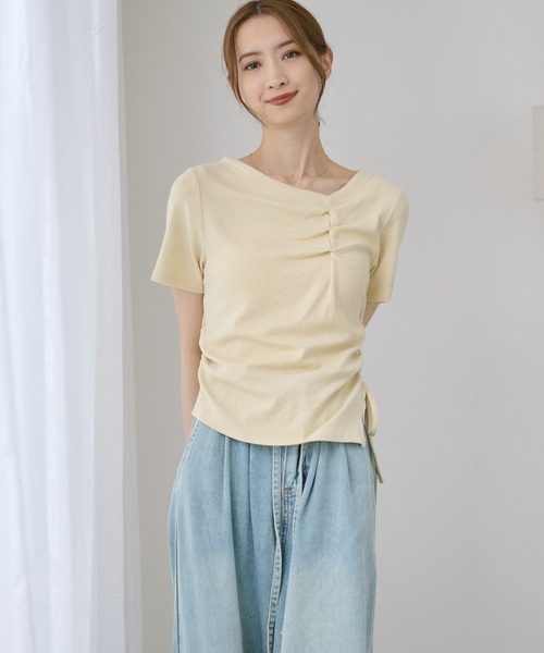 DAYRA(デイラ)の「フロント ギャザー サイド リボン Tシャツ(Tシャツ/カットソー・レディース・イエロー/パープル/ブラック/ホワイト・FREE)」の15枚目の写真