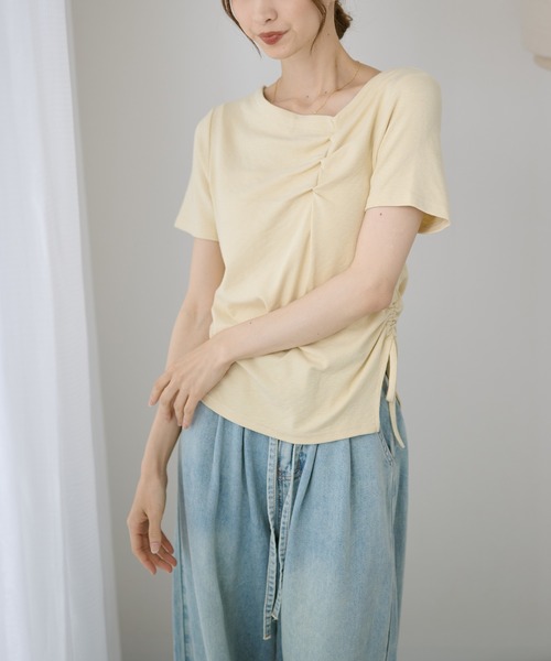 DAYRA(デイラ)の「フロント ギャザー サイド リボン Tシャツ(Tシャツ/カットソー・レディース・イエロー/パープル/ブラック/ホワイト・FREE)」の16枚目の写真