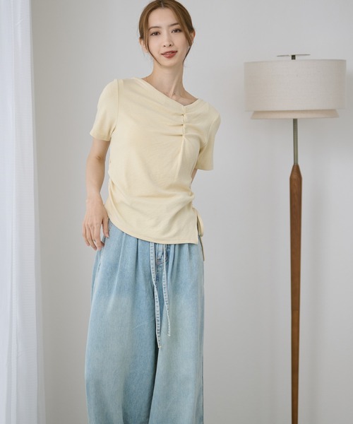 DAYRA(デイラ)の「フロント ギャザー サイド リボン Tシャツ(Tシャツ/カットソー・レディース・イエロー/パープル/ブラック/ホワイト・FREE)」の17枚目の写真