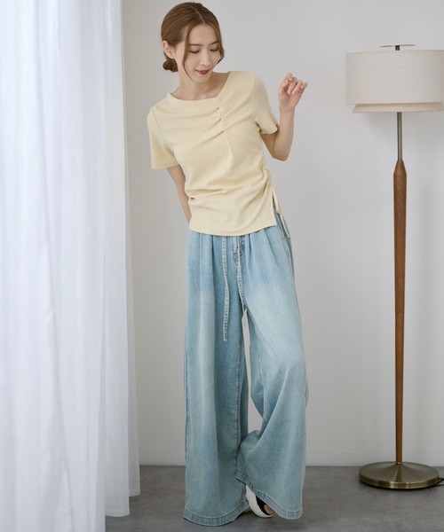 DAYRA(デイラ)の「フロント ギャザー サイド リボン Tシャツ(Tシャツ/カットソー・レディース・イエロー/パープル/ブラック/ホワイト・FREE)」の19枚目の写真