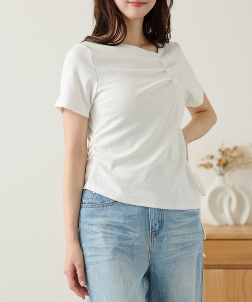 DAYRA(デイラ)の「フロント ギャザー サイド リボン Tシャツ(Tシャツ/カットソー・レディース・イエロー/パープル/ブラック/ホワイト・FREE)」の20枚目の写真