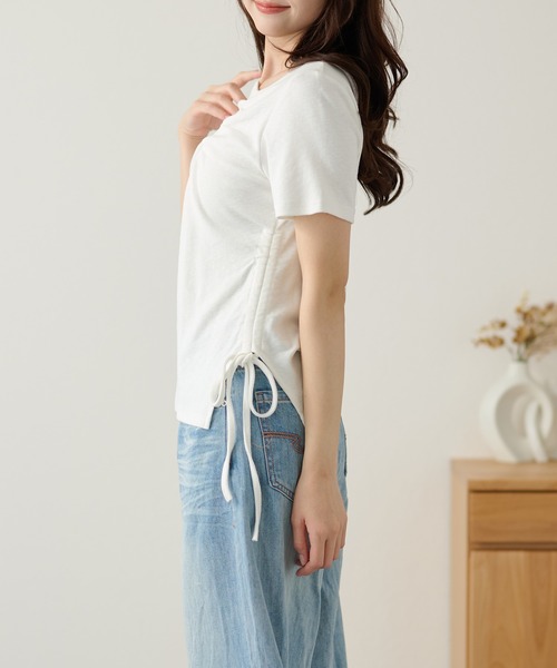 DAYRA(デイラ)の「フロント ギャザー サイド リボン Tシャツ(Tシャツ/カットソー・レディース・イエロー/パープル/ブラック/ホワイト・FREE)」の22枚目の写真