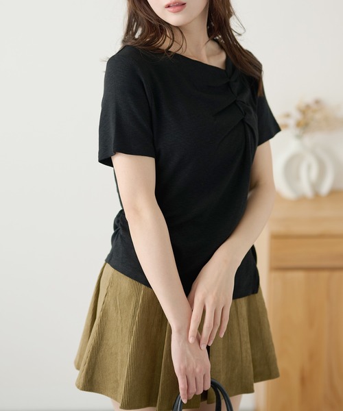 DAYRA(デイラ)の「フロント ギャザー サイド リボン Tシャツ(Tシャツ/カットソー・レディース・イエロー/パープル/ブラック/ホワイト・FREE)」の8枚目の写真