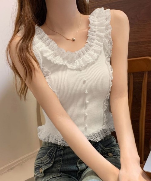 kirakiraShop(キラキラショップ)の「レース付き リブ タンクトップ(タンクトップ・レディース・ブラック/ホワイト/イエロー・FREE)」の11枚目の写真