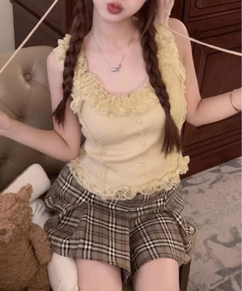 kirakiraShop(キラキラショップ)の「レース付き リブ タンクトップ(タンクトップ・レディース・ブラック/ホワイト/イエロー・FREE)」の18枚目の写真