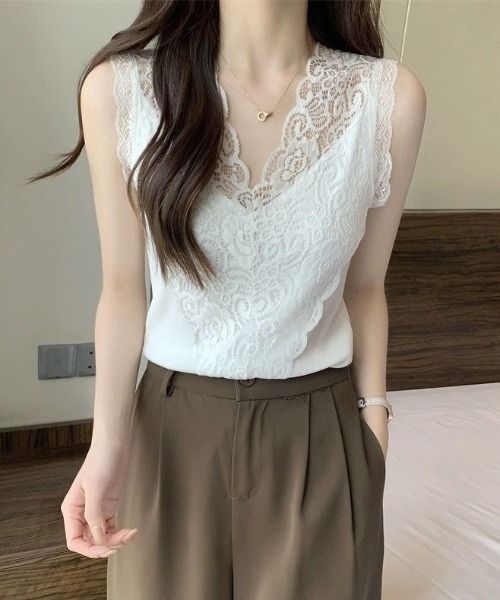yuue' ( wear )(ユーイ)の「レースVネックサマーリブニットタンクトップ(タンクトップ・レディース・ブラック/ホワイト・FREE)」の19枚目の写真