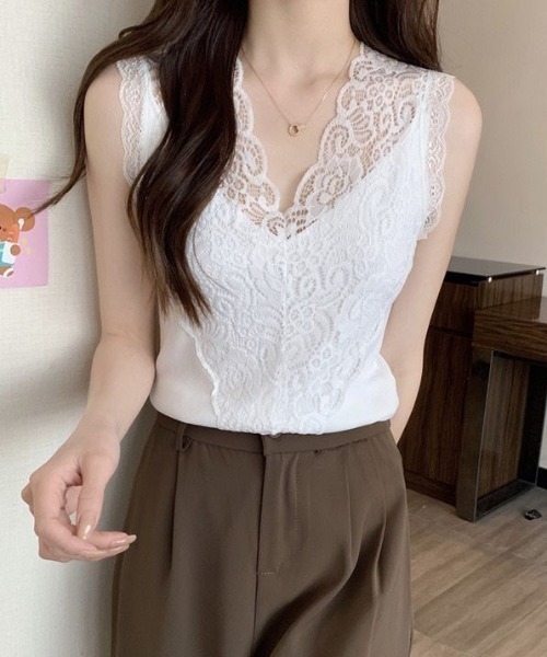 yuue' ( wear )(ユーイ)の「レースVネックサマーリブニットタンクトップ(タンクトップ・レディース・ブラック/ホワイト・FREE)」の13枚目の写真