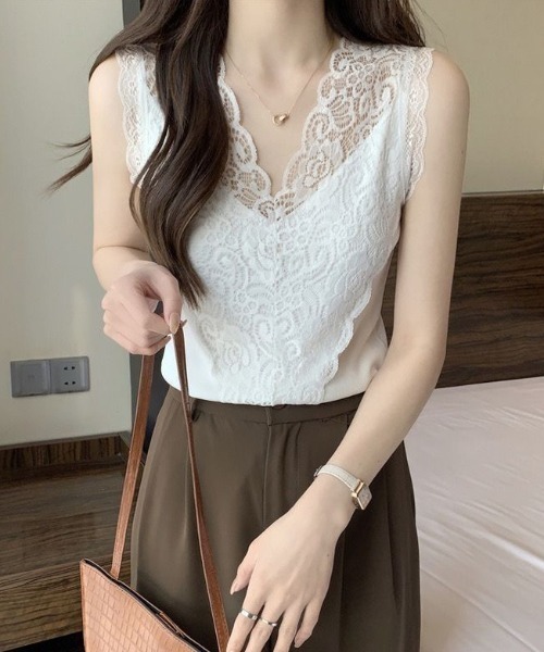 yuue' ( wear )(ユーイ)の「レースVネックサマーリブニットタンクトップ(タンクトップ・レディース・ブラック/ホワイト・FREE)」の18枚目の写真