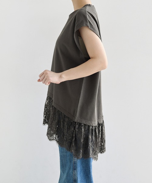 andme(アンドミー)の「裾レースフレンチスリーブトップス(Tシャツ/カットソー・レディース・スミクロ/オフホワイト・M)」の20枚目の写真