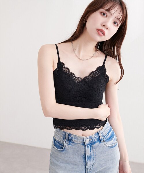 natural couture(ナチュラルクチュール)の「カップ付きレースキャミ(キャミソール・レディース・ベージュ/ブラック系その他/ブラック/アイボリー/オフホワイト・FREE)」の4枚目の写真