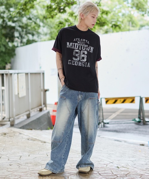 WEGO(ウィゴー)の「WEGO/バイカラーロゴT(Tシャツ/カットソー・メンズ・ブラック/グレー・LARGE/MEDIUM)」の4枚目の写真