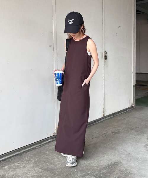 ISOOK(アイスー)の「【ISOOK / アイスー】カットジョーゼットバックオープンワンピース / Iライン ロング丈 ノースリーブ 夏 ZOZOTOWN限定(ワンピース・レディース・ブラウン/ブラック・FREE)」の18枚目の写真