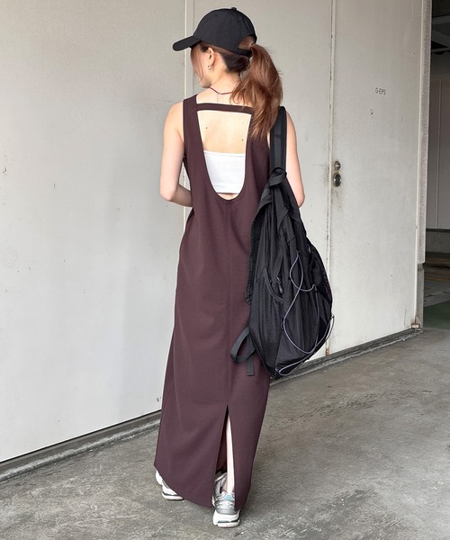 ISOOK(アイスー)の「【ISOOK / アイスー】カットジョーゼットバックオープンワンピース / Iライン ロング丈 ノースリーブ 夏 ZOZOTOWN限定(ワンピース・レディース・ブラウン/ブラック・FREE)」の22枚目の写真