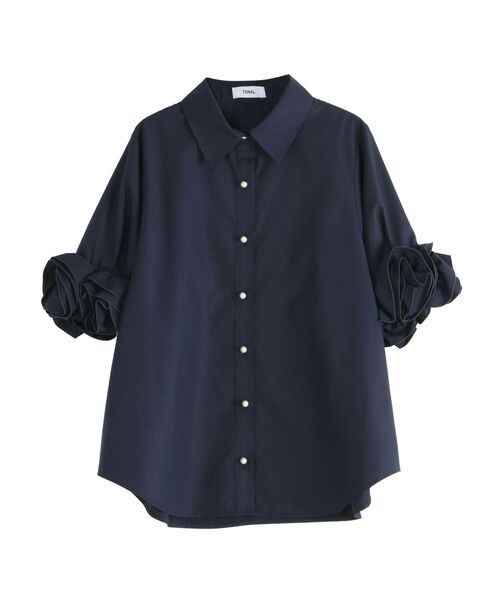 TONAL（トーナル）の「フラワースリーブシャツ（シャツ/ブラウス・レディース・ライトブルー/オフホワイト/ネイビー・MEDIUM）」の6枚目の写真