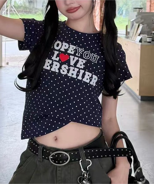 MEMECLE(メメクル)の「【 MEMECLE / メメクル 】ドットロゴプリントTシャツ(Tシャツ/カットソー・レディース・ネイビー/ホワイト/レッド/グレー・FREE)」の9枚目の写真