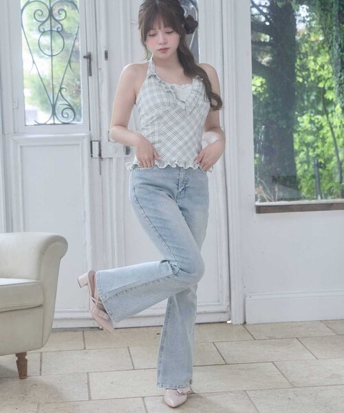 Belle Charme(ベルシャルム)の「【Belle Charme】Halter Neck Frill Tops(シャツ/ブラウス・レディース・ドット/オフホワイト/ブラック・FREE)」の6枚目の写真