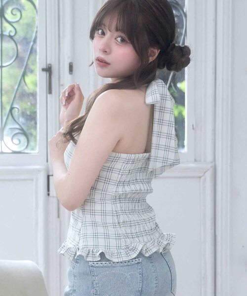 Belle Charme(ベルシャルム)の「【Belle Charme】Halter Neck Frill Tops(シャツ/ブラウス・レディース・ドット/オフホワイト/ブラック・FREE)」の7枚目の写真