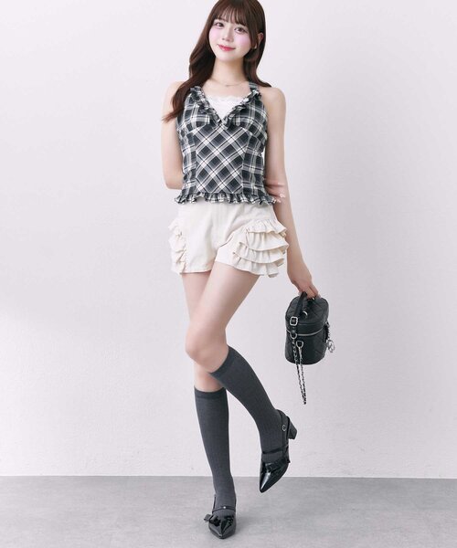 Belle Charme(ベルシャルム)の「【Belle Charme】Halter Neck Frill Tops(シャツ/ブラウス・レディース・ドット/オフホワイト/ブラック・FREE)」の10枚目の写真