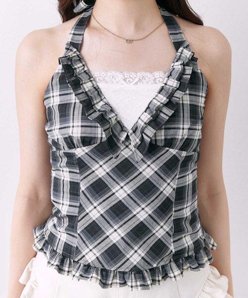 Belle Charme(ベルシャルム)の「【Belle Charme】Halter Neck Frill Tops(シャツ/ブラウス・レディース・ドット/オフホワイト/ブラック・FREE)」の15枚目の写真