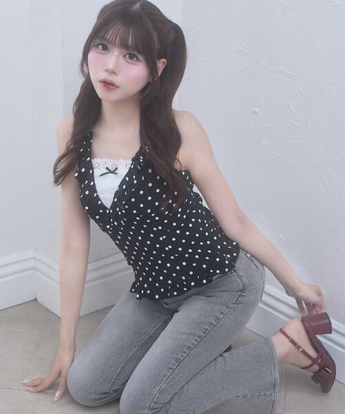 Belle Charme(ベルシャルム)の「【Belle Charme】Halter Neck Frill Tops(シャツ/ブラウス・レディース・ドット/オフホワイト/ブラック・FREE)」の18枚目の写真