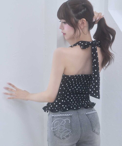 Belle Charme(ベルシャルム)の「【Belle Charme】Halter Neck Frill Tops(シャツ/ブラウス・レディース・ドット/オフホワイト/ブラック・FREE)」の19枚目の写真