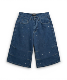 BORN SLIPPY（ボーンスリッピー）の「Crystal Stud Slash Denim Bermuda Shorts (Blue)（デニムパンツ）」