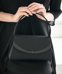 【Prendre la joie】喪服・礼服 サテン切替リボン台形ブラックフォーマルバッグ