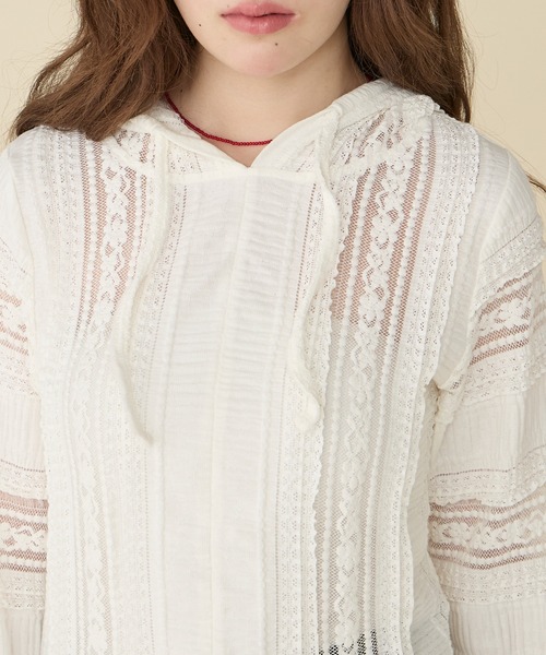 Unblend（アンブレンド）の「【Unblend】シアーレース シェイプシルエット フーディートップス（Tシャツ/カットソー・レディース・ブラック/チャコール/ライトブルー/オフホワイト・FREE）」の12枚目の写真