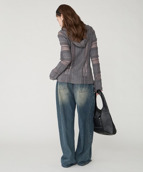 Unblend（アンブレンド）の「【Unblend】シアーレース シェイプシルエット フーディートップス（Tシャツ/カットソー・レディース・ブラック/チャコール/ライトブルー/オフホワイト・FREE）」の21枚目の写真