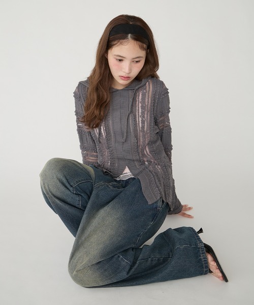 Unblend（アンブレンド）の「【Unblend】シアーレース シェイプシルエット フーディートップス（Tシャツ/カットソー・レディース・ブラック/チャコール/ライトブルー/オフホワイト・FREE）」の22枚目の写真