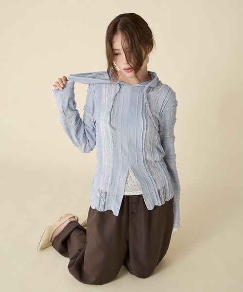 Unblend（アンブレンド）の「【Unblend】シアーレース シェイプシルエット フーディートップス（Tシャツ/カットソー・レディース・ブラック/チャコール/ライトブルー/オフホワイト・FREE）」の10枚目の写真
