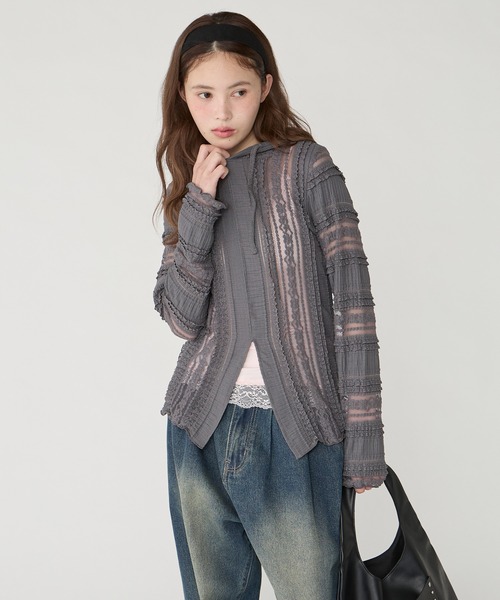 Unblend（アンブレンド）の「【Unblend】シアーレース シェイプシルエット フーディートップス（Tシャツ/カットソー・レディース・ブラック/チャコール/ライトブルー/オフホワイト・FREE）」の6枚目の写真