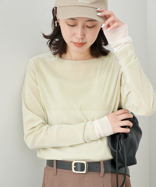 SLOBE IENA(スローブイエナ)の「フロッキーベロアレイヤードデザインロンTEE(Tシャツ/カットソー・レディース・ブラウン/ライトグリーン/ボルドー・FREE)」の2枚目の写真