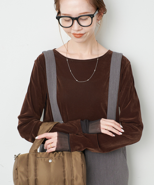 SLOBE IENA(スローブイエナ)の「フロッキーベロアレイヤードデザインロンTEE(Tシャツ/カットソー・レディース・ブラウン/ライトグリーン/ボルドー・FREE)」の8枚目の写真