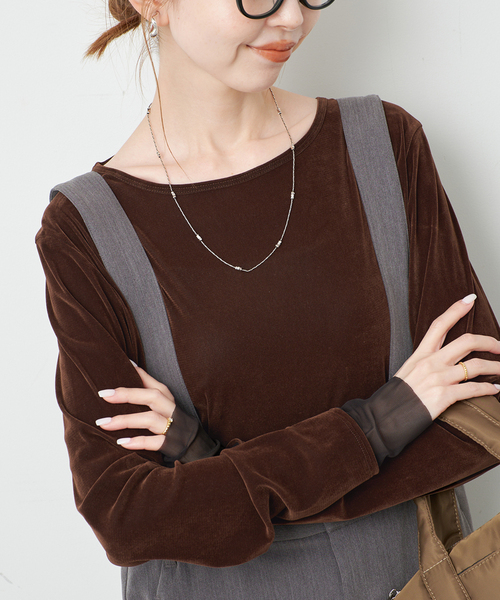 SLOBE IENA(スローブイエナ)の「フロッキーベロアレイヤードデザインロンTEE(Tシャツ/カットソー・レディース・ブラウン/ライトグリーン/ボルドー・FREE)」の9枚目の写真